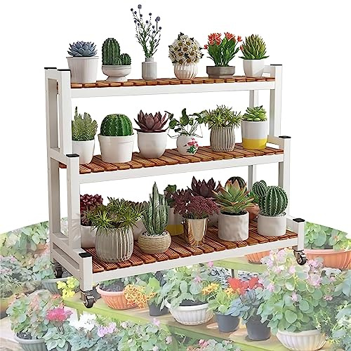 LIGUOYI Pflanzenregale Aus Metall Blumentreppe 2 Ebenen 3 Ebenen Gartenregal Mit Laufrädern, Garten Blumenregal Leiterregal 80 100 120cm Pflanzenregal Für Indoor Outdoor, Schwarz, Weiß