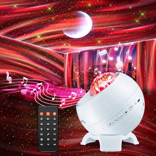 Northern Lights Aurora Projector - 15 Colors, Bluetooth Speaker & White Noise, Remote Controlled Moon Night Light