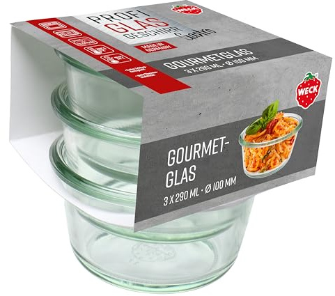 Weck 3er Set Gastropack 290 ml Gourmetgläser (perfekte Kreationen, Backofengeeignet, Spülmaschinengeeignet, Stabilität, Delikatessengläser, ohne Deckel) 76124, Klar