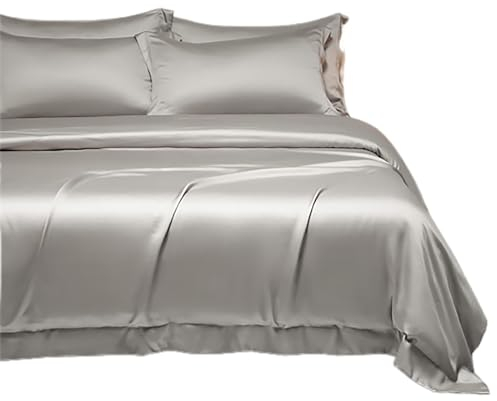 Seidenbettwäsche, Doppelbett-Set Mit Kissenbezug, Superweich, Seidig, Kühl Und Atmungsaktiv, Lichtbeständig Und Knitterfrei, Reißverschluss (Graues Doppelbett)