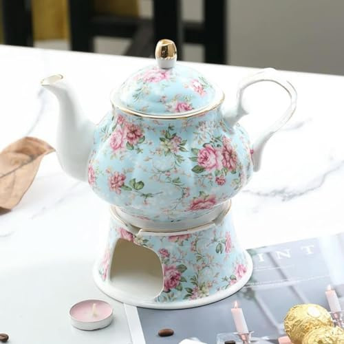 SOREZE Tetera Inglesa británica de 400ML, Base calefactora, Calentador de té de Porcelana, Set de Tetera, Horno de retención de cerámica