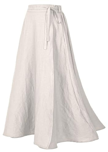 Rainday Übergröße Leinen Wickelrock mit Maxirock Casual Vintage A-Linie Leinenrock für Damen S-4XL, Z2973wh, Groß
