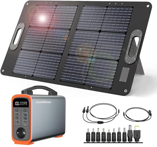 JustNow Tragbare Powerstation 240W/240Wh mit 60W Faltbares Solarpanel LiFePo4 Batterie Mobiler Stromspeicher mit AC/DC/USB Ausgang, Solar Generator für Camping, Wohnmobile,Notfall,Haushalt Reserve