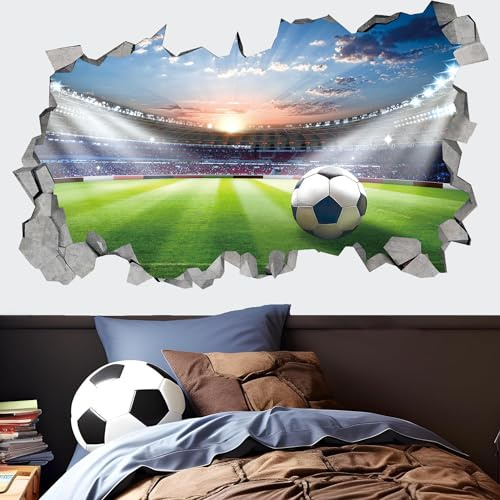KAIRNE 3D Fußball Wandtattoo Stadion Ball Sportlich Jungen 85x55cm Zimmer