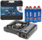 Hornillo de camping portátil y 4 cartuchos de gas butano BTN 250. Cocina de gas homologada, ideal para camping y uso en exteriores.
