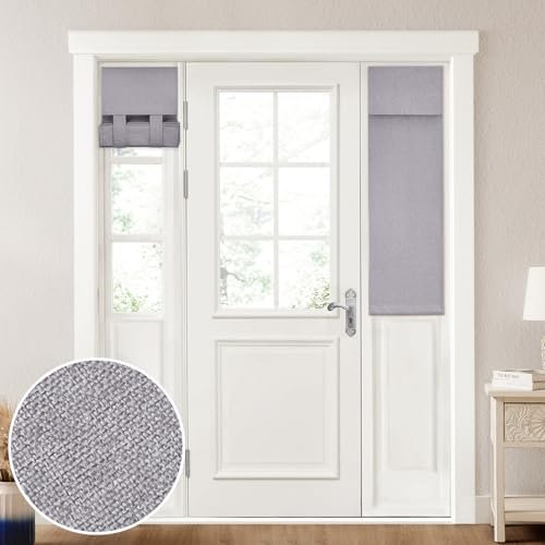 HOMEIDEAS 100% Linen Blackout Sidelight Curtains for Front Door, Side Door Window Curtains, Door Shades for Small Window, Thermal Insulated Door Covering, (1 Panel, W12 X L40, Light Grey)