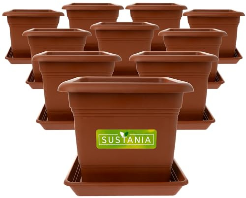2friends Sustania Pflanzkübel Eckig 28x28 Terracotta 10er Set - Robuster Blumentopf Groß, Übertopf Ideal für Tomatenpflanzen, Eckige Pflanztöpfe Kunststoff für Garten & Balkon