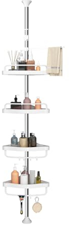 GOOPOOL Höhenverstellbares Duschablage ohne Bohren Duschregal Rostfest Eckregal Badezimmer Organizer Bad Ablage Badregal mit 4 Körben und 1 Handtuchhalter für Badewanne und Badezimmer 70-320M Weiß