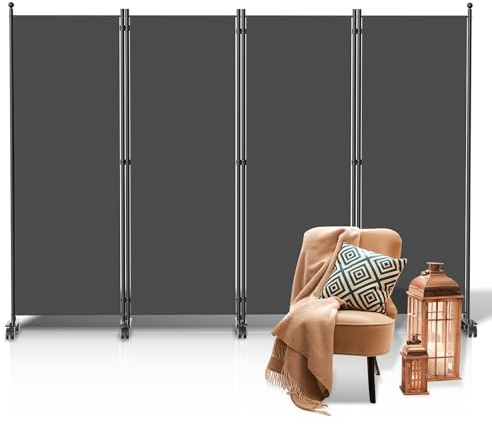 Fiqops Paravent Raumteiler auf Rollen 4 Teilig 228x181 cm, Wetterfest und Trennwand für Outdoor, Büros, Balkon - Anthrazit