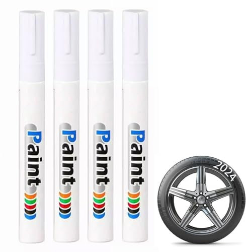 4 Pennarelli per Pneumatici per Auto, Colore Bianco, Impermeabili, Pennarelli Permanenti, per Pneumatici Fai da Te, per Auto, Moto, Bicicletta, Pneumatici