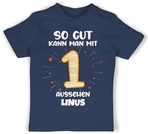 Geschenk mit Namen personalisiert by Shirtracer - Baby T-Shirt Mädchen Jungen - Geschenk 1. Geburtstag personalisiert | Birthday 1 Jahr | Mein Erster Geburtstag | 1ster | So gut kann man mit 1