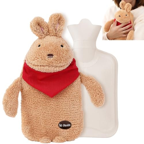 MHwan Borsa Acqua Calda Peluche, Boule Acqua Calda Stitch da 1 Litro di Simpatico Coniglio Soffice, Sicura, a Prova di Esplosione e a Prova di Perdite Borsa DellAcqua Calda, Rimovibile per la Pulizia