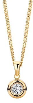 MIORE Schmuck Damen, Solitär Anhänger mit Zirkonia Stein aus 9 Karat Gelbgold (375), Kettenanhänger Gold/mit Goldkette/Silberkette, Halskette 45cm Lange, Kette Damen mit Schmuckkästchen