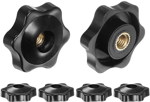 QUARKZMAN 6 Stück Sterngriffmutter M6 Flügelmuttern mit Innengewinde, Rändelmutter Handgriff Durchgangsloch Klemmmutter Messing 32mm Spannknopf für Werkzeugmaschinen Fitnessgeräte, Schwarz