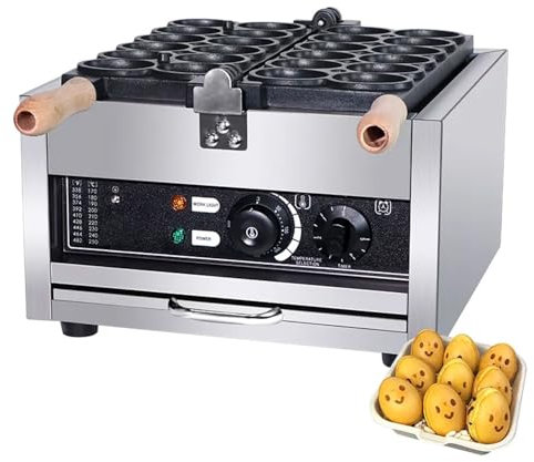 Commercial Egg Shaped Waffle Maker, 1800W Bubble Egg Smiley Cake Machine, 12holes Egg Waffle Maker, 50-300℃ Temperature Adjustable, for Restaurant, Snack Bar