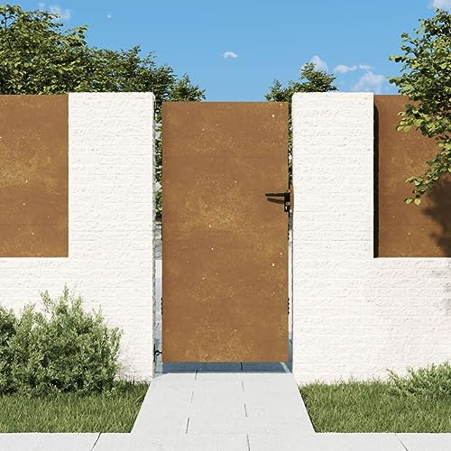 Keyroto trädgårdsgrind metall 175 cm hög med lås nyckel trädgårdsdörr staketgrind enkelgrind hoftor dörr staketdörr uppfartgrind trädgård grind cortenstål – 85 x 175 cm