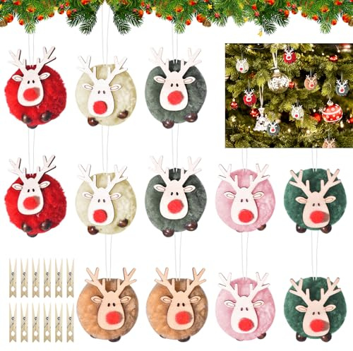 12 Stück Weihnachtsbaum Anhänger, Weihnachtsanhänger Elch Deko, Rentier Christbaumschmuck Weihnachtsdeko, Weihnachtsbaum Deko Holz, Weihnachtsdeko Weihnachtsanhänger für Weihnachtsbaum Party Deko