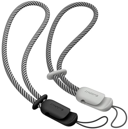 SURPHY 2 Stück Handykette Kurz Universal, Handschlaufe Handy Verstellbares Handyanhänger Handyband Schlüsselband für Kopfhörer Handyhülle USB-Stick Kamera Schlüsselanhänger, Schwarz & Grau