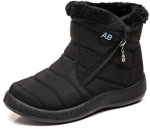 HAJINK Bottes de neige pour femme - Bottes d'hiver doublées - Noir - Imperméables - Pour l'extérieur - Chaudes et plates, Noir , 43 EU