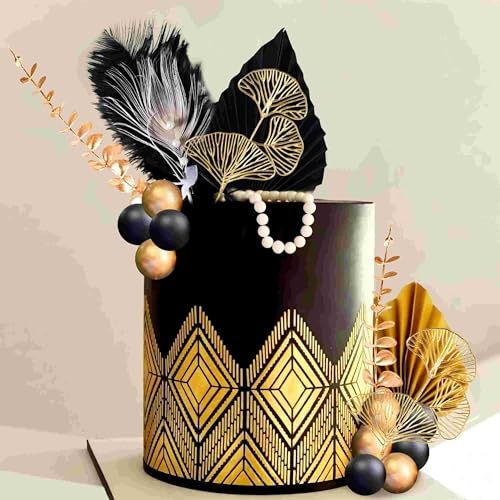 Roaring Good Time Feather Cake Topper für 1920er Jahre-Party Kuchendekoration Schwarz-Rose