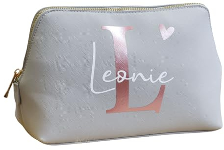 großer personalisierter Kulturbeutel Leder-Look | mit Initialen und Namen | Kosmetiktasche für Damen & Herren | Geschenk für Frauen und Männer | Kulturtasche Geschenkidee