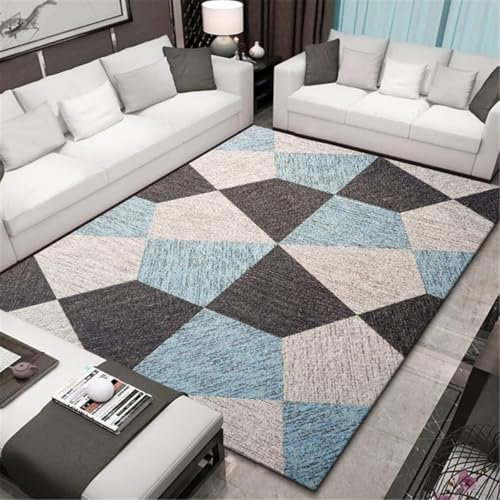RUGMRZ Fleckerlteppich Teppiche Grau-Blauer geometrischer Design-Wohnzimmerteppich verschleißfest und Antifouling Teppich Wohnzimmer 50X80CM