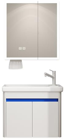 Moderner weißer Eck-Badezimmer-Waschtisch mit Waschbecken-Spiegelschrank und kratzfester Porzellanoberfläche (60 cm)