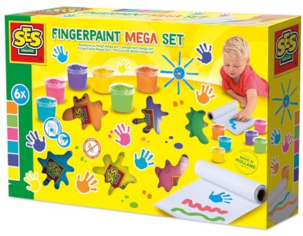 Ses Creative 00393 Mega Set de Peinture au Doigt 6 Couleurs x 110ml - Inclut Un Rouleau de Papier de 2 Mètres