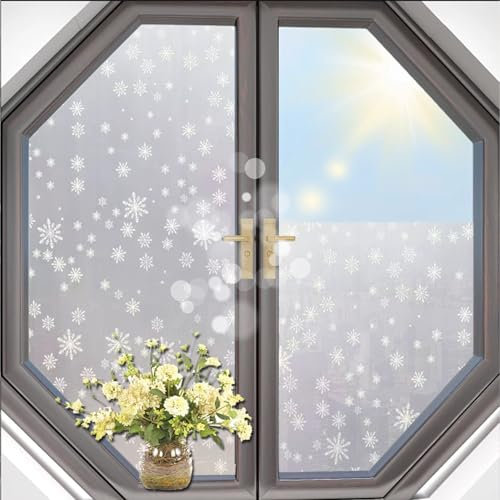 Sonnenschutzfolie Fenster Außen 80 x 250 cm, Selbsthaftend Blickdicht, Wärmereflektion Hitzeabweisend, Gegen Hitze, Tönungsfolie Fenster Verspiegelte, Schneeflocke