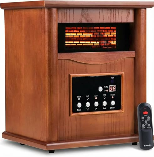 Nordic Hygge Portable Space Heater, 1500W Electric Infrared Heater for Indoor Use, Living Room, Bedroom, Office - Remote Control, 12H Timer, 3 Heat Settings, Overheat & Tip-Over Safety, Light Oak