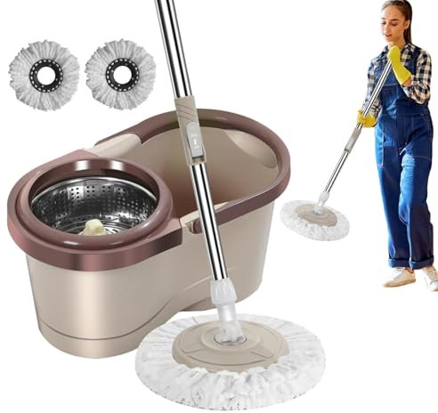 Juego de fregona y cubos, fregona y cubo, para limpieza del hogar, limpieza automática, fregona de limpieza que ahorra mano de obra con escurridor para sala de estar, cocina, balcón, sala de estudio