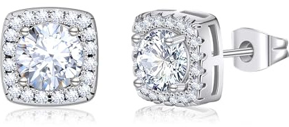 GILIEYER Quadrati Cubico Zirconia Orecchini, Brillante Simulato Diamante Sposa CZ Orecchini a Bottone Taglio Orecchini Quadrati per Donna (Bianco)