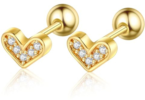 2 Stück Tragus Piercing Ohr Helix Knorpel Chirurgenstahl 1.2mm Ohrstecker Flach Kurz 6mm 8mm Lippenpiercing Ohrringe Monroe Medusa Nasenstecker Conch Tragus Helix Piercing Gold-Herzform