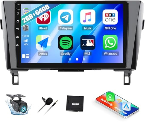 CAMECHO 2G 64G Android 13 Car Stereo for Nissan Qashqai X-Trail 2014-2021 with Carplay Android Auto, 10.1 Touch Screen Car Radio with GPS Navigation Bluetooth FM WiFi AHD Backup Camera