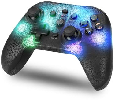 NK Manette Switch sans fil - LED RVB réglable, Switch/PC/Android/iOS, Fonction Turbo, Réglages Macro, Bluetooth, 6 axes, 4 modes de vibration - Couleur noire (Support Smartphone)