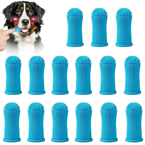 Vimmvid 15 Stück Hunde Zahnbürste, Silikon Fingerzahnbürste 360 Grad, für Hunde, Welpen, Katzen und Kleine Haustiere, Blau
