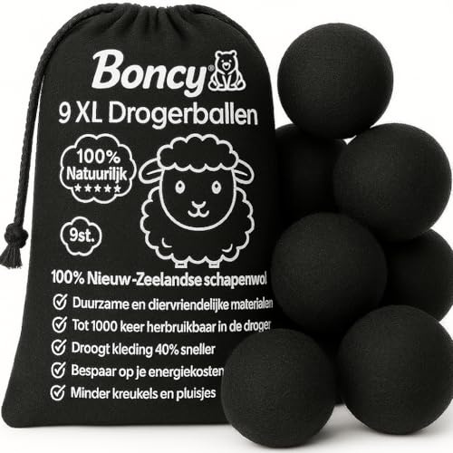 Boncy® Premium Trocknerbälle - 9 XL Trockentrockner für Wäschetrockner - 100% Neuseeland Schafwolle Wäschetrocknerbälle - Energiesparend & Langlebiges Geschenk - Waschbälle für Wäschetrockner