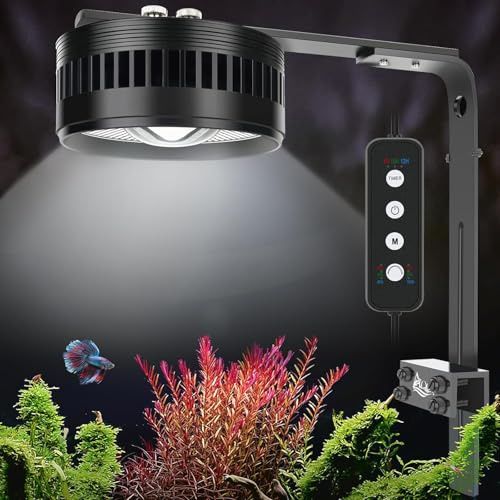 AQQA COB LED Aquarium Light with Controller, 60W Fish Tank Light with 3 Modes (White/RGB/Full Spectrum), Timer & 6 Brightness Levels, Adjustable Clamp for Freshwater Plants Fish Tanks