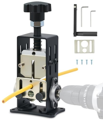 CREWORKS Máquina Pelacables Manual de 1,5 a 25 mm, Pelacables de Cobre compatible con Taladros para Alambre de Chatarra con 2 Placas de Orificio de Alimentación