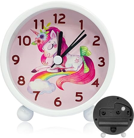 YeahBoom Réveil pour Enfants,Réveil Matin Silencieux sans Tic-Tac,avec Répétition et Veilleuse,Piles,Enfants Filles Garcons Analogique sans Tic-Tac
