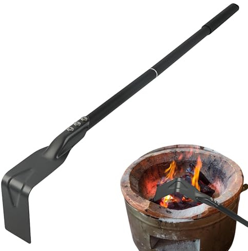 Râteau à charbon de bois pour barbecue – Grattoir pour four à pizza, pelle à long manche | Outil de barbecue pour cendres | Accessoire de poêle utilitaire pour cheminée en plein air Équipement de