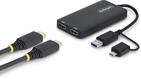 StarTech.com Dual Monitor Adapter for M1/M2/M3/M4 macOS Systems, Windows, ChromeOS. Thunderbolt, USB 3.0 or USB-C HDMI Splitter Extended Display, 4K30 Output 1 & 1080p Output 2, (107B-USB-HDMI-2)