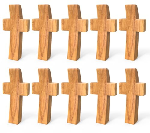 Laurel & Nash Pack of 10 Olive Wood Cross – Pocket Prayer Cross for Anxiety – Wooden Fidget for Adults – Christian Fidget for Comfort & Focus (Convex)
