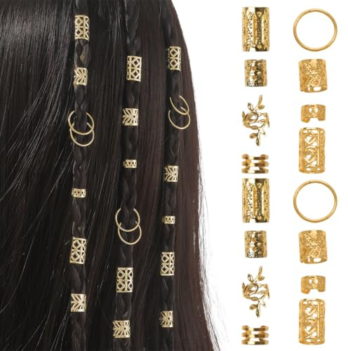 KEWUF 120 Pièces Bijoux Cheveux Doré, Bague Cheveux, Bijoux Cheveux Tresse, Accessoires De Tressage En Or, Adaptés Aux Tresses Des Hommes, Femmes, Filles Et Garçons (Or)