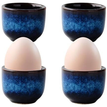 JcvPot 4 Eierbecher Porzellan, Eierbecher Keramik mit Verlauf, Lustige Eierbecher Schwarz Matt, Eierhalter für Frühstückstisch, 3.8 cm hoch, 5 cm Durchmesser, 20 ml Fassungsvermögen