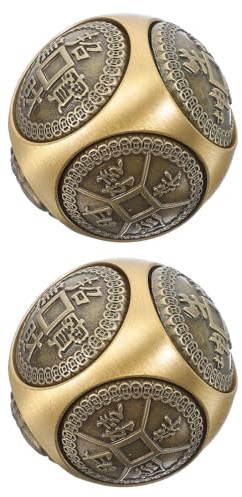 Traditionelle Baoding Bällchen 2 Stück 36mm Messing Handtherapie | Sechseckige Reliefstruktur, Goldene Farbe, für Büroentspannung und Lerndeko, Zwei Metallkugeln