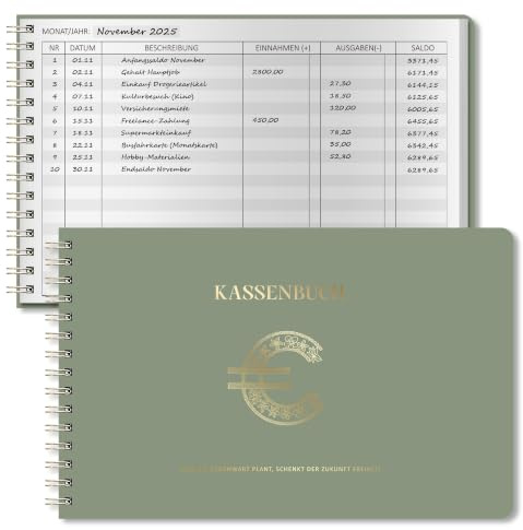 BIROYAL Kassenbuch A5, Übersichtlich & Logisch Strukturiert, Grün | 120 Seiten Haushaltsbuch mit 120g Stabiles Papier, Ausreichend Platz für Einnahmen & Ausgaben, Ideal für Kleinunternehmer