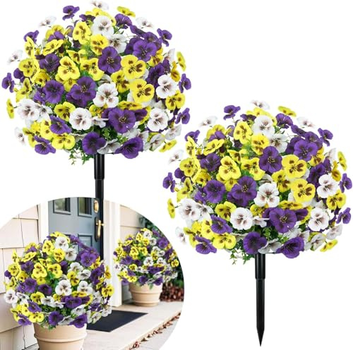 Fairblo 2 Pezzi Bosso Artificiale con Picchetto 60 cm Bossi Finto Esterno Piante Finte Arte Topiaria Alberi Arbusti e Cespugli Finti Resistenti ai Raggi UV per Balcone Terrazza Giardino Deco Esterni