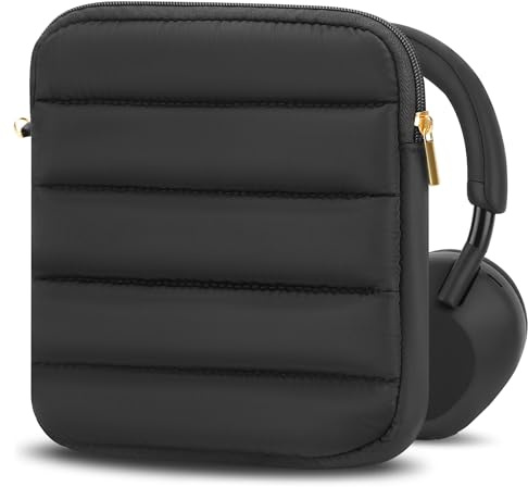 Geekria NOVA Headphones Puffy Pouch Compatible with Sony WH-1000XM6, B&O Beoplay H95, Bose QC Ultra, Soft Shell Replacement Protective Travel Carrying Bag with Cable Storage (Black)