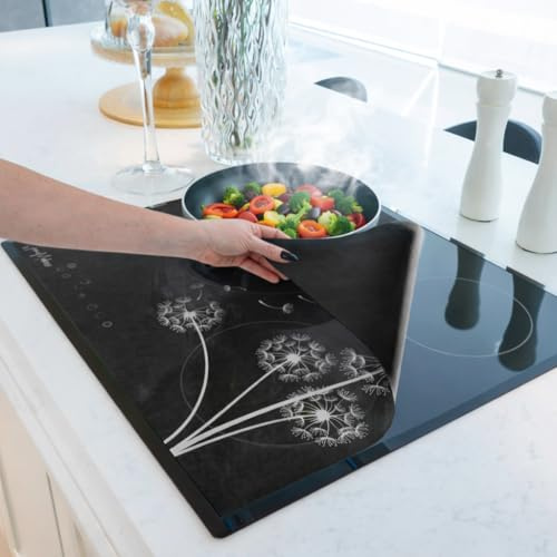 HomeMakers Induction Hob Protector Mat Large 60x52 cm, Heat Resistant Silicone Cover, Cut to Size, Easy Clean, Non-Slip Glass Hob Protector, Prevents Scratches Spills, Translucent Dandelion